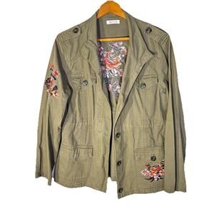 Embroidered Utility Jacket 100% Cotton Cinched Waist No Size Tag M/L